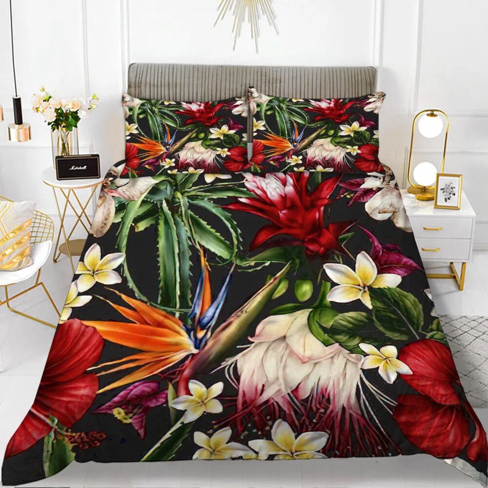 Flower Polyester Duvet Cover Set Pink Red Flowers tic with Inspired