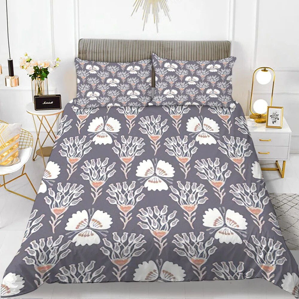 Flower Polyester Duvet Cover Set Pink Red Flowers tic with Inspired