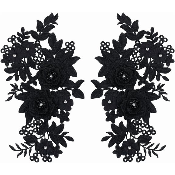 Flower Polyester Embroidery Sew on Ornament Accessories Sewing Craft Decoration Black 230x310x5.5mm