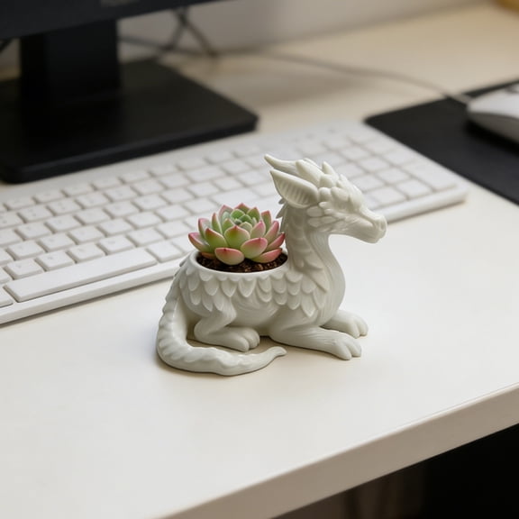 Flower Pot,3D Printed Dragon Planter Pots,Small Potted Plants Container for Office Tabletop Display,4.3x3.5 Inch,White