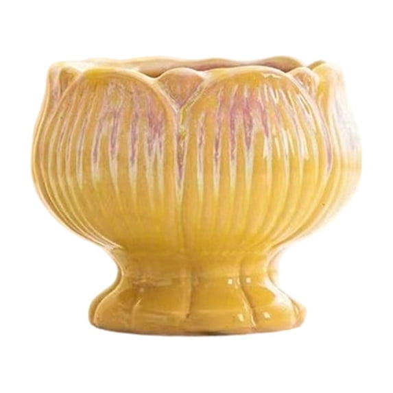 Flower Pot, Artistics Ceramic Gradient Petal Colored Planter, Streamlined Breathable Glossy Small Pot for Succulents, Potted Water Lilies, Desktop Plants Container