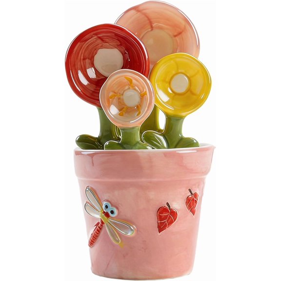 Flower Pot Ceramic Measuring Spoon Set for Baking and Cooking