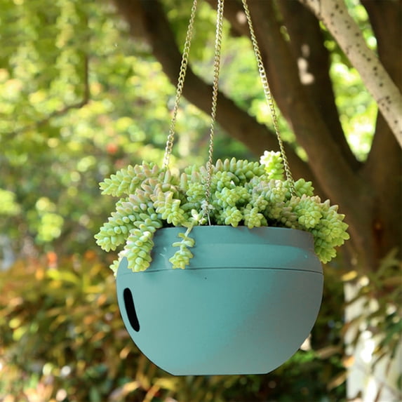 Flower Pot Colorful Clay Round Wide Rim Oval Drain Hole Two Metal Hooks Hanging, Plants Pots Indoor with Drainage Outdoor Tree