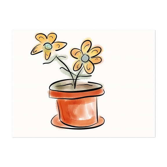 Flower Pot - Digital Art Flowers Watercolor Illustration Floral Sketch Garden Minimalist Unframed Wall Art Print 36 x 48 inches