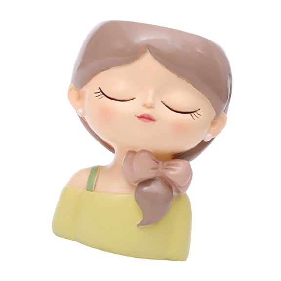 Flower Pot Girl Planter Desktop Ornament Resin Material with Drainage Hole for Bedroom Office Home Decor