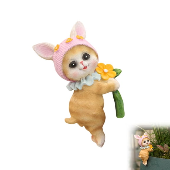 Flower Pot Hanger Garden Statue Ornament Cute Flower Holding Animal Figurine Weather-Resistant Resin Outdoor Planter Decor Balcony Fence Patio Yard Accent Gift