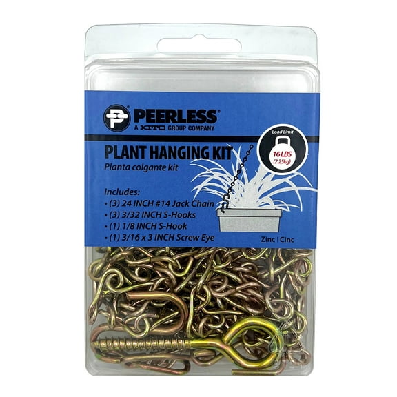 Plant Hanging Kit, #14 Jack Chain with Screw Hook and S-Hooks, Peerless Chain Company, #4842960, Steel, 8 pieces per pack