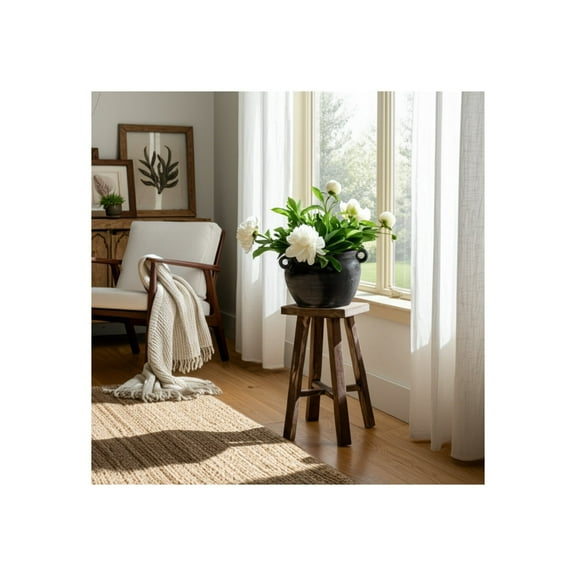 Flower Pot for Home Decor - Large Ceramic Planter with Sculpted Handles for Indoor Plants or Outdoor Display - Decorative Plant Stand for Room, Garden, or Patio Decor and Entryway Design - 8" Black