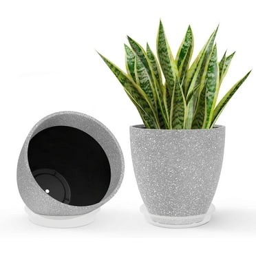 Flower Pot Indoor - Outdoor Plant Pot - Gray Rough Planter - Elegant Stone Imitation - 12" Diameter 12" Tall with Drainage Holes and Saucer