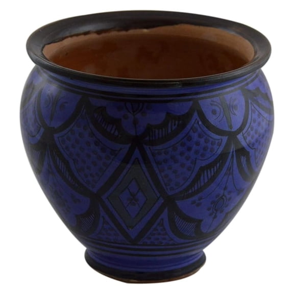 Flower Pot Moroccan Spanish Garden Drain Hole Ceramic Planter Handmade Blue