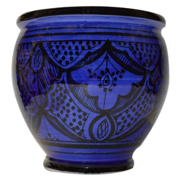 Flower Pot Moroccan Spanish Garden Drain Hole Ceramic Planter Handmade Multicolored