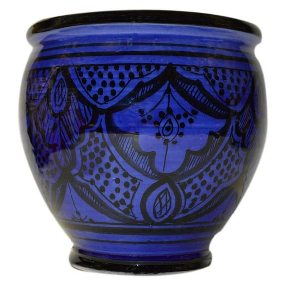 Flower Pot Moroccan Spanish Garden Drain Hole Ceramic Planter Handmade Multicolored