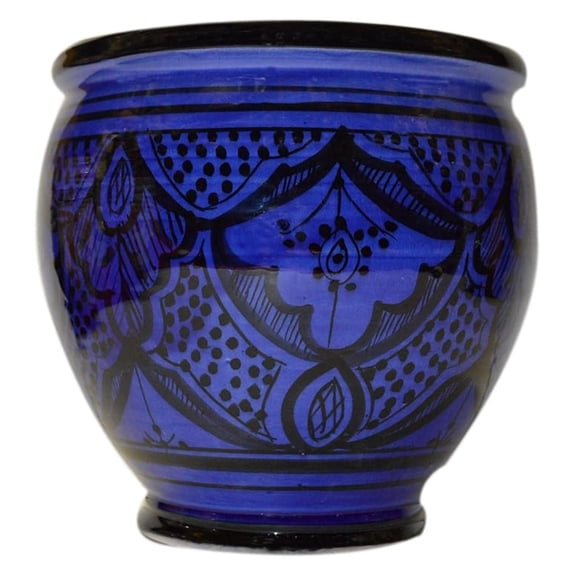 Flower Pot Moroccan Spanish Garden Drain Hole Ceramic Planter Handmade Multicolored