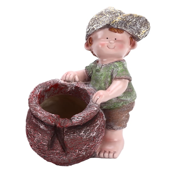 Flower Pot Ornament Cartoon Kid Shape Waterproof Textured Vivid Statue For Garden Lawn Desk Decoration