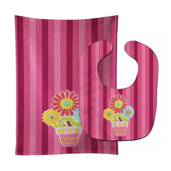 Flower Pot Pink Baby Bib & Burp Cloth