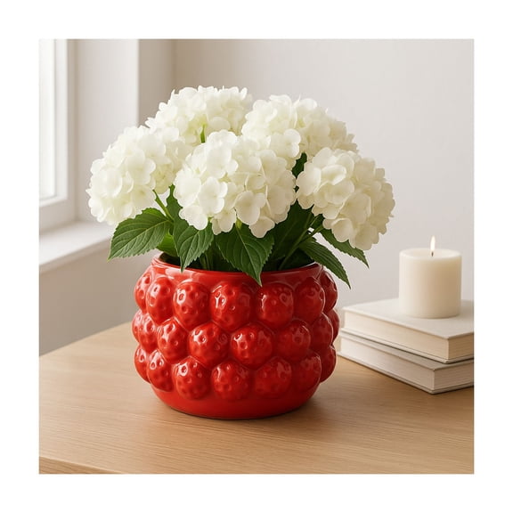Strawberries Flower Pot for Home Decor - Textured Ceramic Planter for Outdoor and Indoor Plants - Decorative Pot Planter for Garden Spaces, Kitchen Counter, and Patio Styling - 6", Red