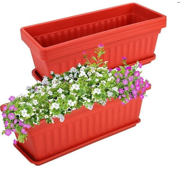Flower Pot Planters,3 Packs 15 Inches Terracotta Color Flower Window Planter Plastic Vegetable Planters , Rectangular Planters for Windowsill, Patio, Garden, Home Dcor, Porch