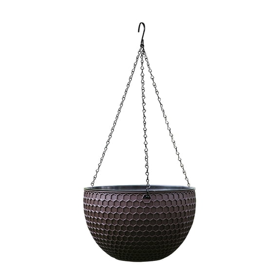Flower Pot Hanging for Indoor Outdoor Spaces - Small Rattan Style Resin Pot with European Honeycomb Pattern and Hanging Design for Living Room Balcony Bathroom