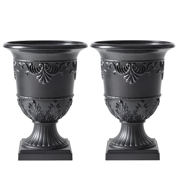 DR.Planzen 2 Pack 16 x 12 Inches Classic Urn Planter, Plastic Flower Pots for Indoor & Outdoor Use, Lightweight Planters for Garden, Patio, Porch, Wedding & Event Decor