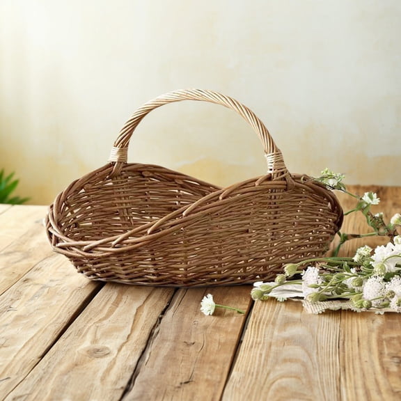 Flower Pots 2 Rattan Wicker Woven With Handles Portable Garden Storage for Outdoor Living Picnics and Garden Organization on Platform, 36x25x21cm, Brown