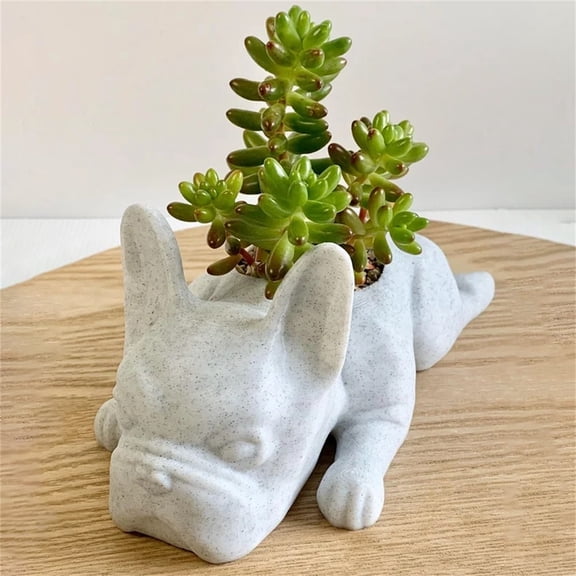 Flower Pots 2 Resin Dogs Succulent Planter Puppy Planter French Shape Cute Bonsai Flower Pots For Home Garden Desktop White, One Size, White