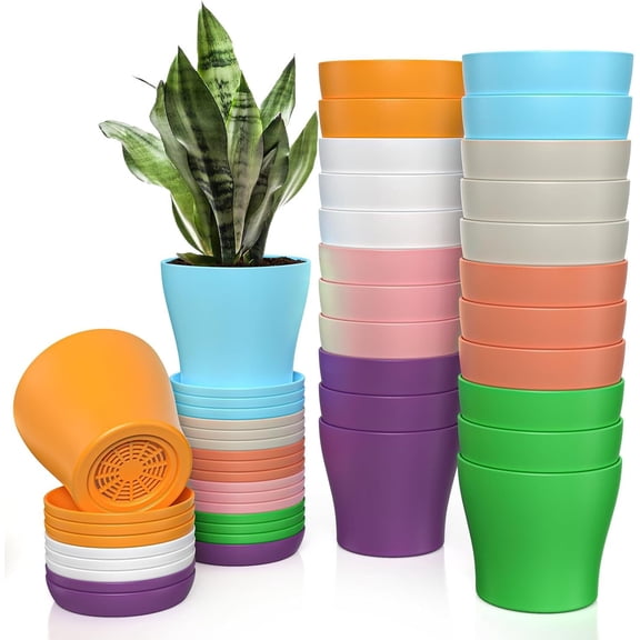 Flower Pots, 24pcs, 4" Colorful Plant pots, Modern Decorative Small Pots for Plants with Saucer Pallet, Flower Plant Container Seed Starting Pots for House Plants, Herbs and Seedling Nursery