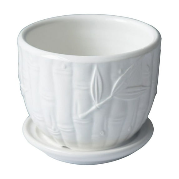 Flower Pots, 4.13Inch Cylinder Ceramic Plant Pots with Connected Saucer, Mini Ceramic Planters for Succulent and Little Snake Plants (White)