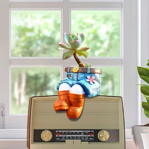 Flower Pots,Cute Unique Plant Pot,Denim Jeans Gardening Plant Pots, Resin Indoor Plant Pot, Decorative Table Ornaments Crafts Garden Planter for Balcony Garden Living Room 3.5" C Clearance!