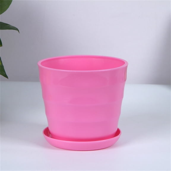 Flower Pots Durable Plastic Flower Pot with Drainage Hole & Saucer, Modern Plant Container for Indoor Outdoor Garden Balcony (Pink, L Size) Flowers for Decoration