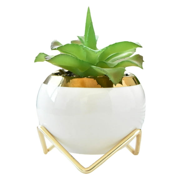 Flower Pots Plant Holder Container - Ceramic Planters Plant Pots Global Flower Planter Pots Containers with Golden Holder, Decorative Flower Pot for Indoor Outdoor Plants