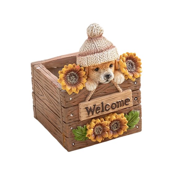 Flower Pots,Plant Pots Adorable Planter Design Made Of Resin With A Puppy Pendant Desktop Container Textured Design Suitable For Desks Home Bookshelves And Studies.