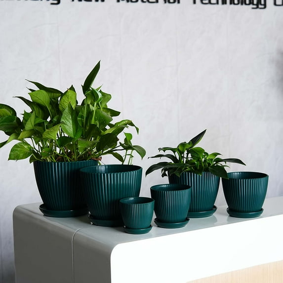 Flower Pots, Plant Pots with Drainage Holes and Saucers, Planter Pots for Home, Office, Garden, Patio, Yard Dark Dark Green 11*10CM