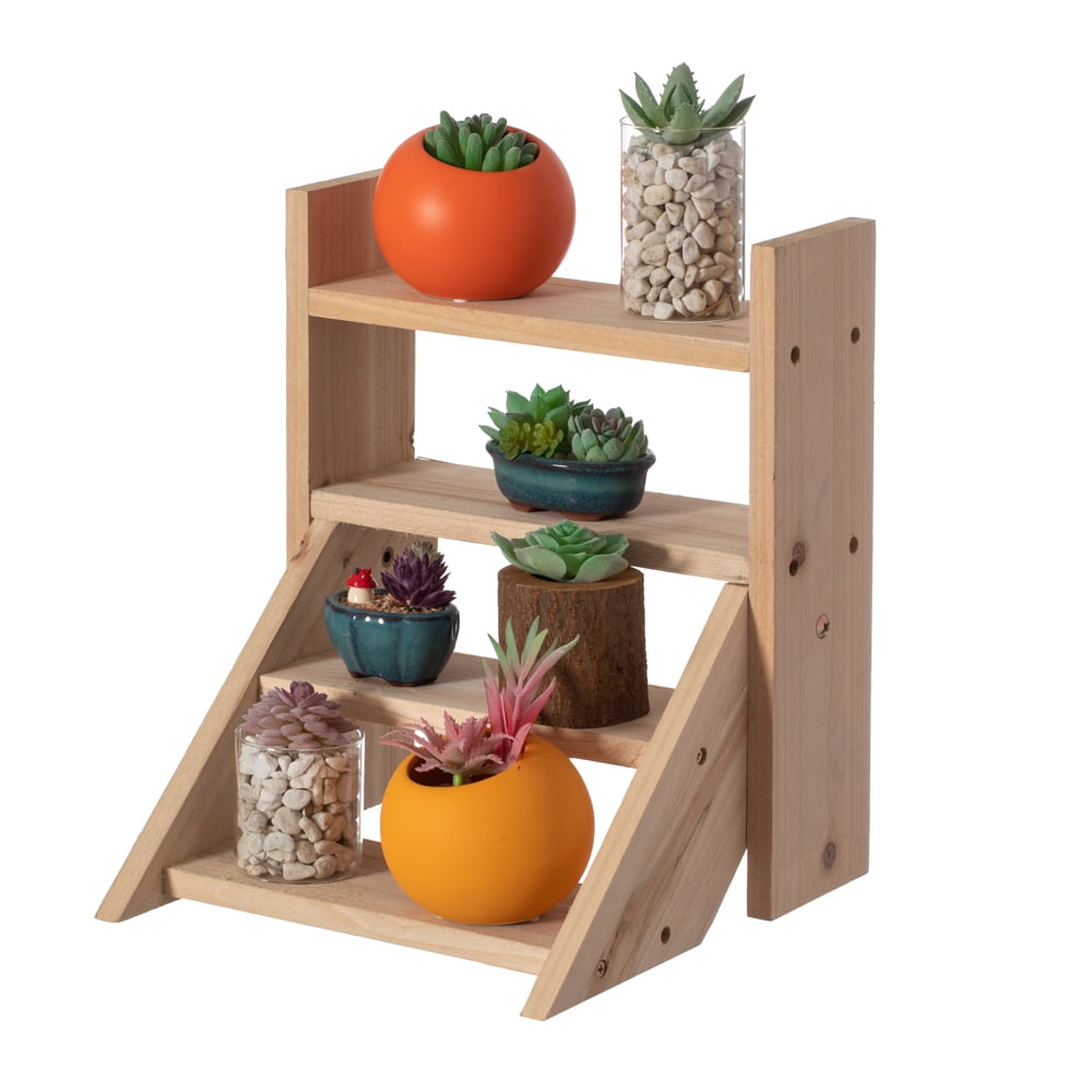 Natural Fir Wood 3-Tier Indoor/Outdoor Plant Stand