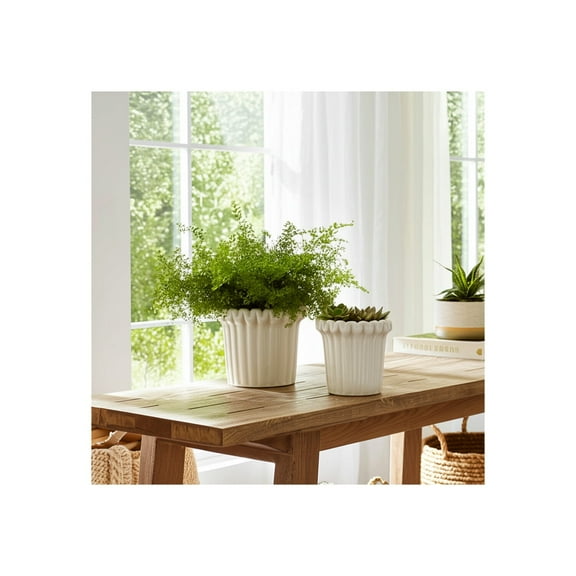 Flower Pots and Planters for Home Decor - Ceramic Pots Perfect for Indoor and Outdoor Use - Elegant Textured Pots for Plants That Complement Garden, House, and Patio Decor Set of 2 - 8", 6" Ivory