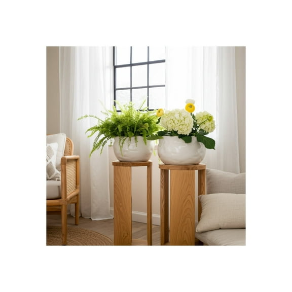 Flower Pots and Planters for Home Decor - Wavy Rim Ceramic Plant Pots for Indoor Plants and Outdoor Plant Stands - Modern Pots for Garden and Patio - Elevate Your Garden with Style - 9", 7" White