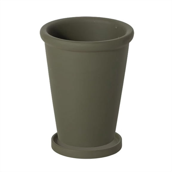 Flower Pots Solid Color High Thin Round Thick Side Plant Pots Tall Simple with Tray Ceramic Planters for Home / Office / Garden / Balcony