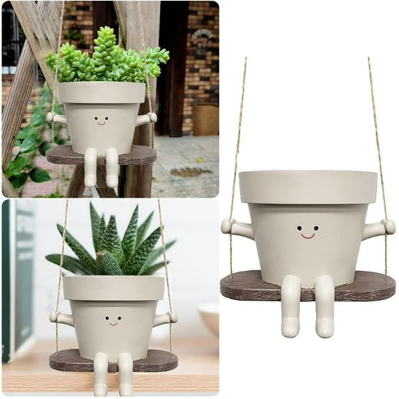 Flower Pots Swing Face Planter Wall Hanging Resin Flower Pot Ideal for Succulents Indoor Outdoor Home