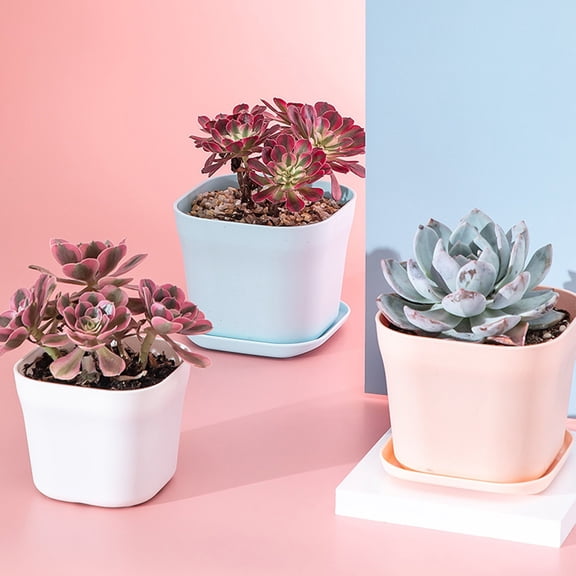 Flower Pots for Indoor - Set of 3 Modern with Saucers Hole Pots for Home Garden Flowerseed Nursery All, 11 cmx10 cm, Blue