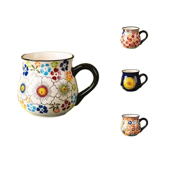 Flower Pottery Mugs Handmade, Ceramic 15oz Coffee Cup, Color B