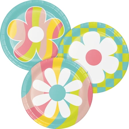 Flower Power 7-inch Assorted Paper Desert Plates 8 Per Pack