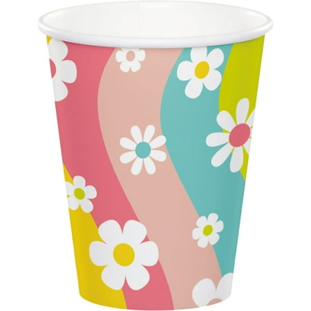 Flower Power 9 oz. Paper Cups 8 Per Pack