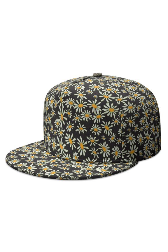 Flower Power Baseball Cap – Retro Daisy Print Flat Visor Hat, Artistic Design for Teens & Adults
