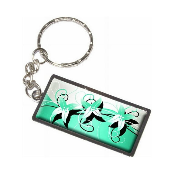 Flower Power Blue Green Turquoise Keychain Key Chain Ring