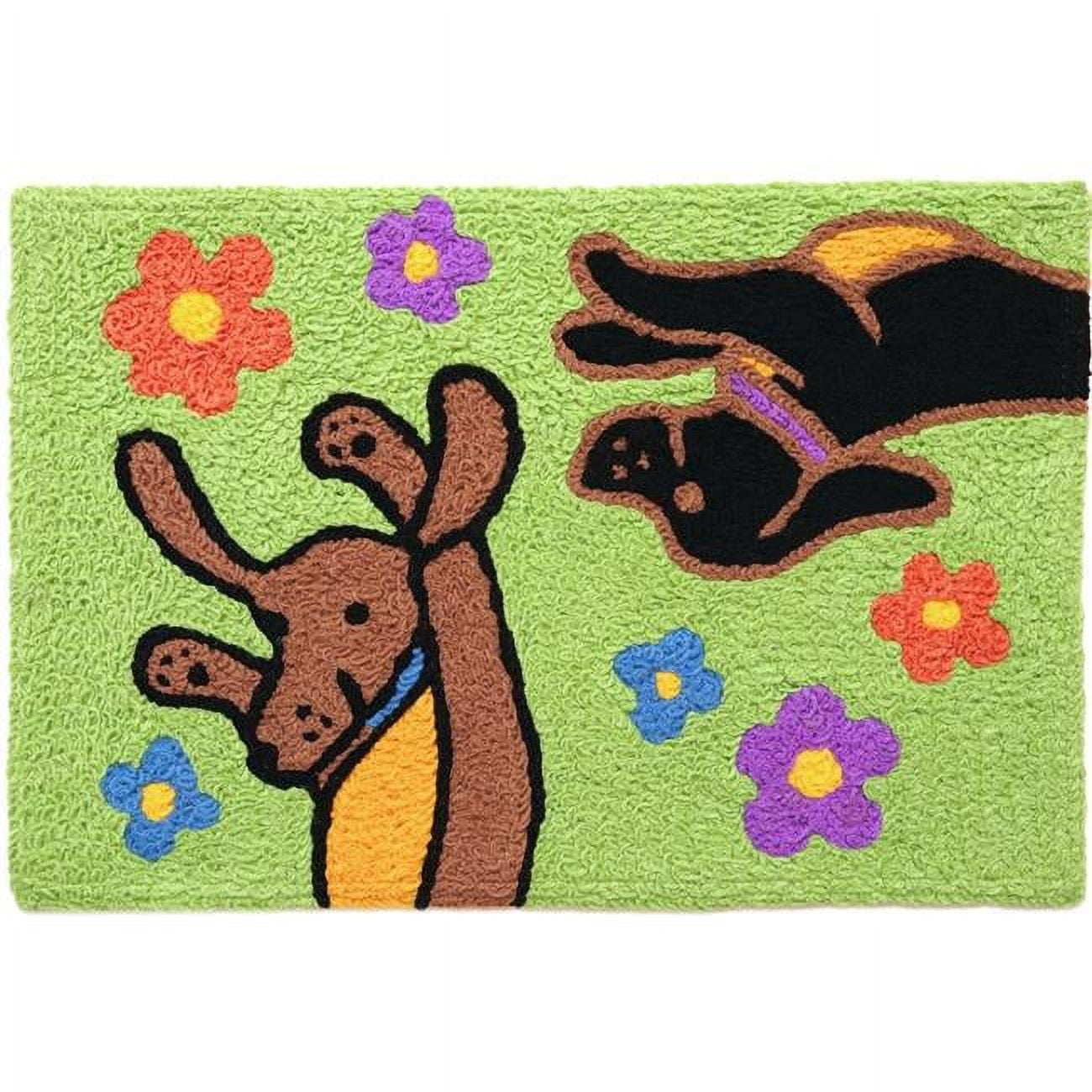 Multicolor Flower Power Dogs Rectangular Washable Synthetic Rug
