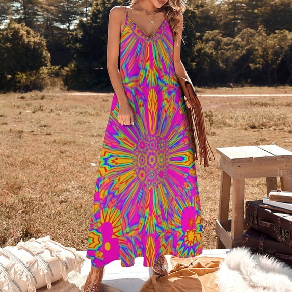 Flower Power Hippie Design Sleeveless Dress Clothing dresses for woman chic and elegant woman dress