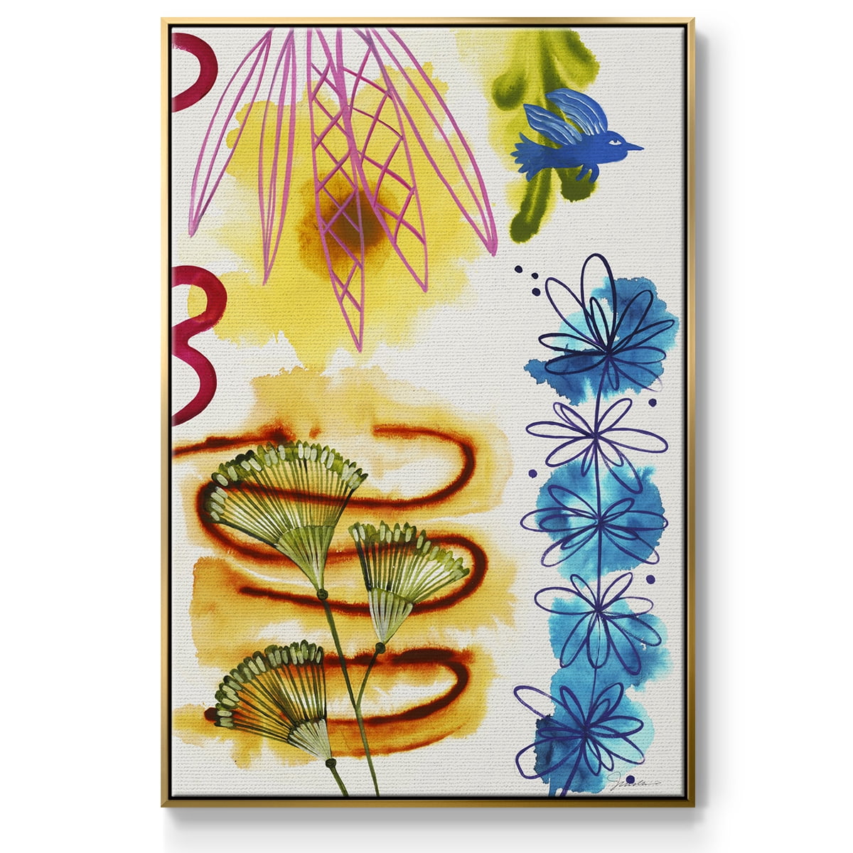 Flower Power I Framed Premium Gallery Wrapped Canvas - Ready to Hang - 27 x 41 - Gold Floating Frame