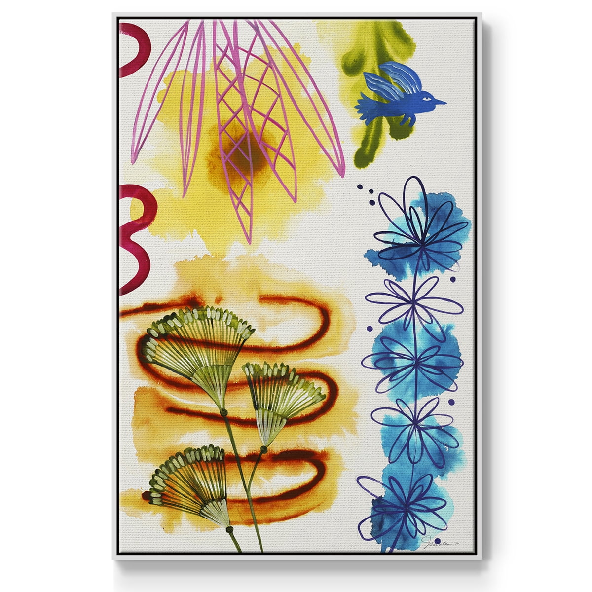 Flower Power I Framed Premium Gallery Wrapped Canvas - Ready to Hang - 27 x 41 - White Floating Frame