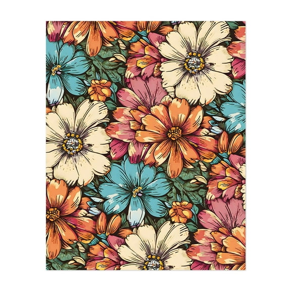 Flower Power - India Illustration Floral Flowers Pattern Botanical Vintage Nature Unframed Wall Art Print 8 x 10 inches