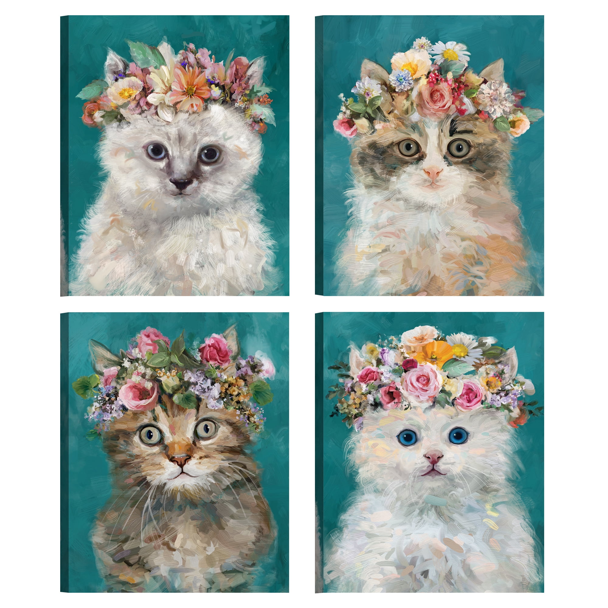 Flower Power Kitty I, II, III, & IV by Studio Arts Set of Canvas Art Prints