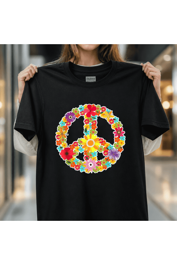 Flower Power Logo Retro 60s 70s Camper Hippie Bus Unisex T-Shirt, S - 5XL